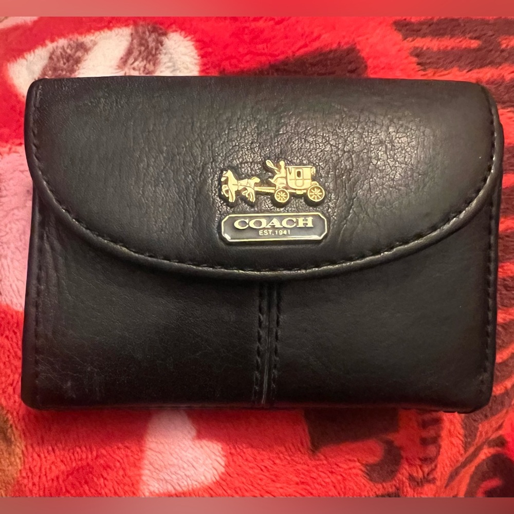 Coach Black Leather Wallet with Gold Logo